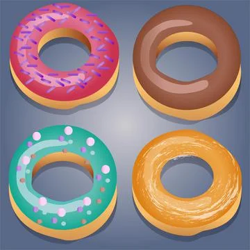 A Set of Donuts with various Taste and Toppings Stock Illustration