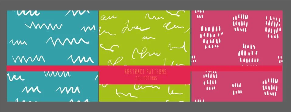 Set of Doodle abstract pattern. Red green blue and white colors. Seamless Stock Illustration