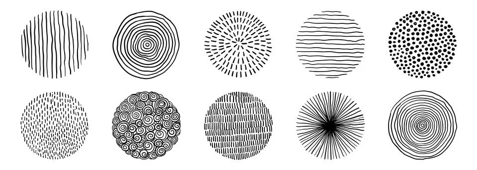 Set Of Doodle Borders. Hand Drawn Scribble Circle Frames Collection. Black .. Stock Illustration