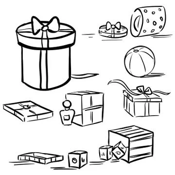Set doodle boxes, present, gift Stock Illustration