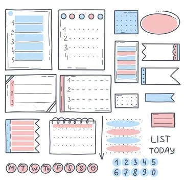 Set doodle bullet journal vector illustration Stock Illustration