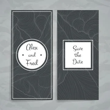 Set of doodle card templates with hand-drawn landscape elements and mountains Stock Illustration