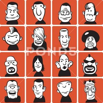 Set of doodle cartoon faces ~ Clip Art ~ Download #98913011