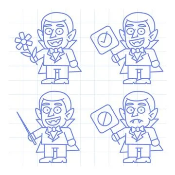 Set doodle character vampire holding various objects part one 스톡 일러스트