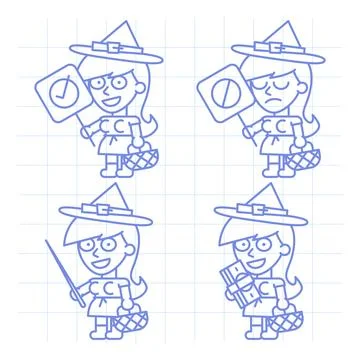 Set doodle character witch holding various objects part two 스톡 일러스트