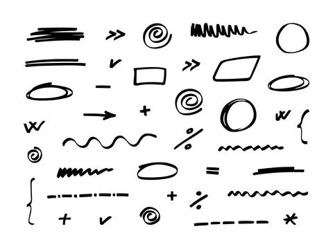Set of doodle circle, oval, math signs and frames. Stock Illustration