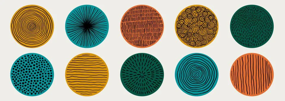 Set Of Doodle Creative minimalist Abstract art circle shape and Hand Drawn .. 库存插图