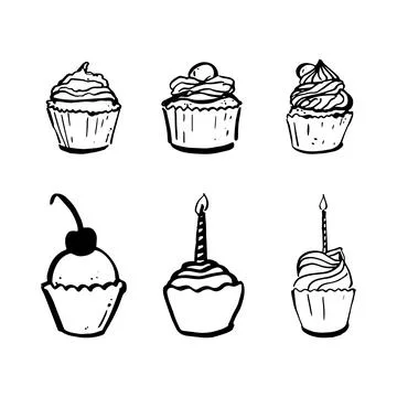 Set of doodle cupcakes. Stock Illustration