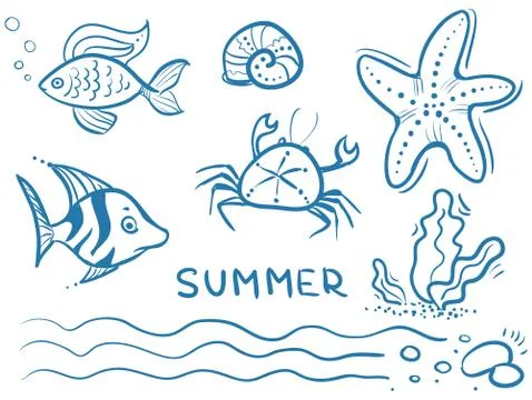 Set doodle cute illustrations of summer theme Stock Illustration