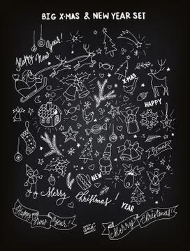 Set of doodle design elements for Christmas and New Year Stock Illustration