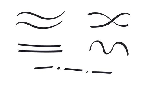 Set of Doodle different Lines. Hand drawn contour Waves, Dotted line. Parallel Stock Illustration