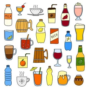 Set of doodle drinks. Stock Illustration