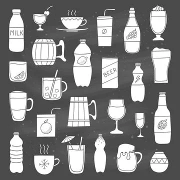 Set of doodle drinks. Stock Illustration