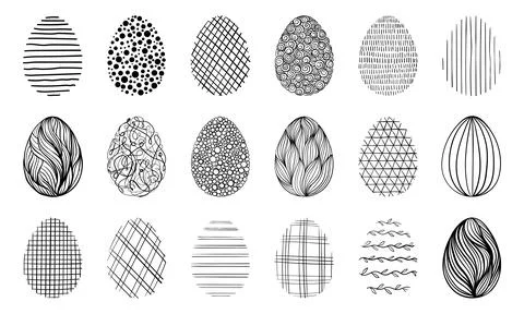 Set of doodle easter eggs. Black and white Isolated sketch. Design elements.. 库存插图
