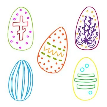 Set of doodle Easter eggs line art. Hand drawn vector illustration. Simple sk Stock Illustration
