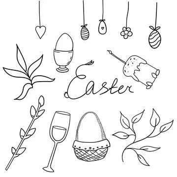 Set doodle easter hand drawing elements. vector illustration 스톡 일러스트
