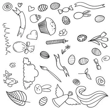 Set doodle easter hand drawing elements. vector illustration 库存插图