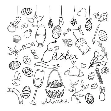 Set doodle easter hand drawing elements. vector illustration Illustrazione stock