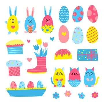 Set of doodle Easter icons. Illustrazione stock