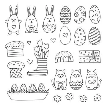 Set of doodle Easter icons. Stock Illustration