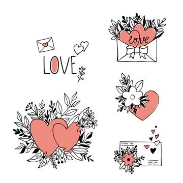 Set Doodle elements on theme of Valentines day イラスト素材