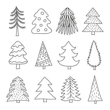 Set of doodle fir trees. Stock Illustration