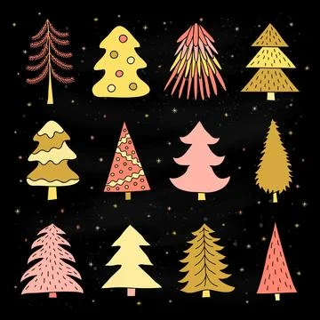 Set of doodle fir trees. イラスト素材