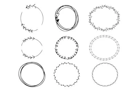 Set doodle floral frames, border silhouette in hand drawn comic style isolated Illustrazione stock