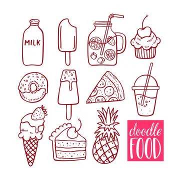 Set of doodle food Illustrazione stock