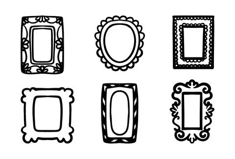 Set of doodle frames with abstract organic shapes. Funky and groovy design .. Stock Illustration