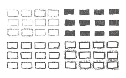 Set of doodle frames. Bundle of hand drawn borders. Collection of decoration  Illustrazione stock