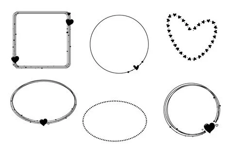 Set doodle frames with dots and hearts different shapes line simple in doodle Illustrazione stock