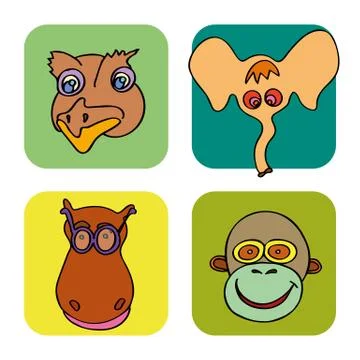 Set of doodle funny and cute animals Stock Illustration