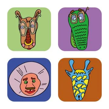 Set of doodle funny and cute animals Illustrazione stock