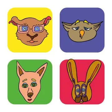 Set of doodle funny and cute animals 스톡 일러스트