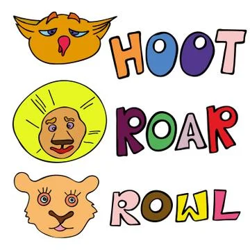 Set of doodle funny and cute animals Stock Illustration
