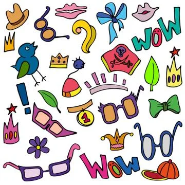Set of doodle funny and cute elements Illustrazione stock