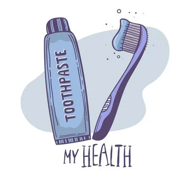 Set of doodle Funny cartoon toothpaste, toothbrush - vector. isolated black w Stock Illustration