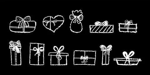 Set of doodle gift ribbon bow. Simple line elements collection drawing by white Illustrazione stock