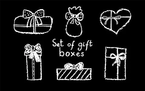 Set of doodle gift ribbon bow. Simple line elements collection drawing by white Illustrazione stock
