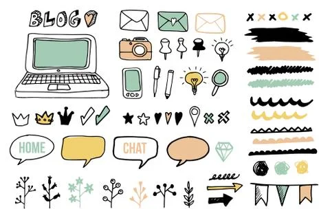 Set of doodle graphic elements for blog and graphic projects, isolated vector 스톡 일러스트
