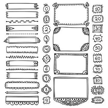 Set of doodle hand-drawn elements for bullet journal or diary Stock Illustration