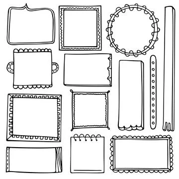 Set of doodle hand-drawn frames for a bullet journal or diary Illustrazione stock