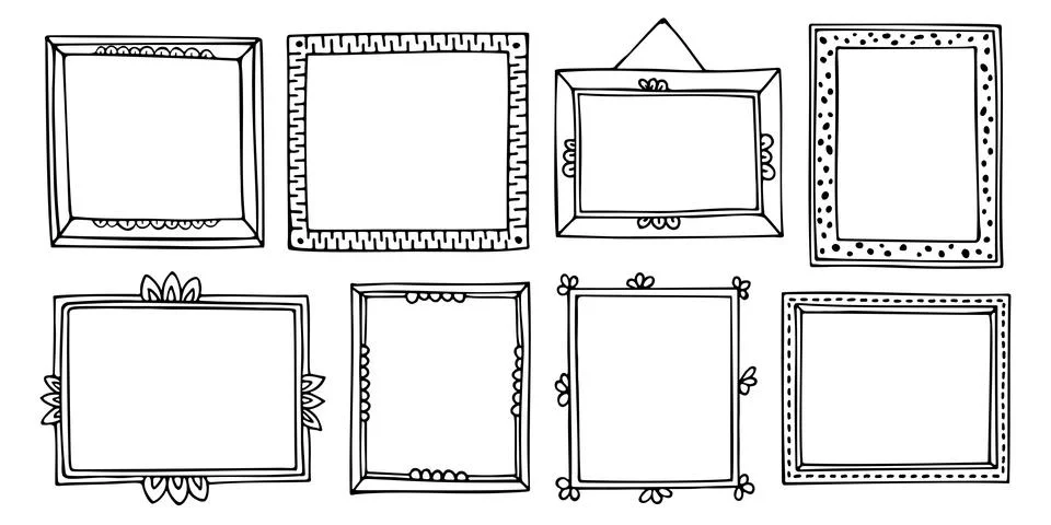 Set of doodle hand-drawn frames for a bullet journal or diary Stock Illustration