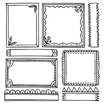 Set of doodle hand-drawn frames for a bullet journal or diary Illustrazione stock