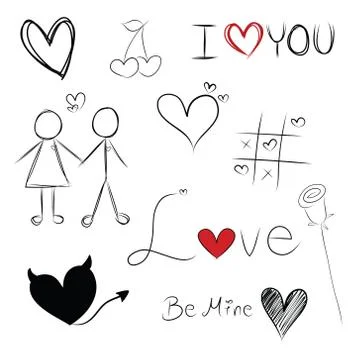 Set of doodle hearts Stock Illustration