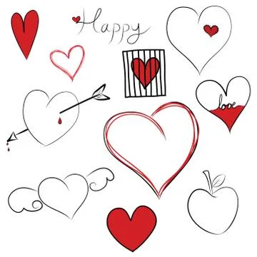 Set of doodle hearts Stock Illustration