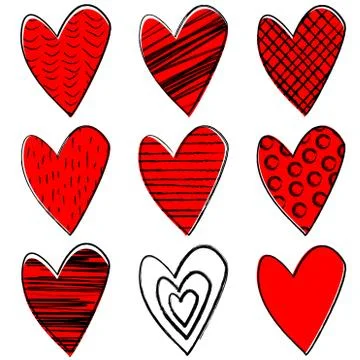 Set of doodle hearts Stock Illustration