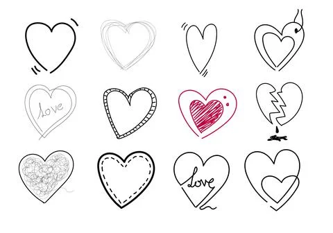 Set of doodle hearts Stock Illustration
