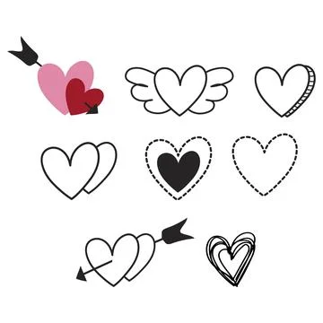 Set of doodle hearts shape handdraw  isolated on white background. Vector ill Stock Illustration